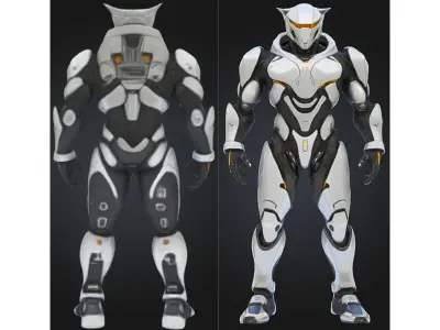 Feline Inspired Sci Fi Android Low-poly 3D model