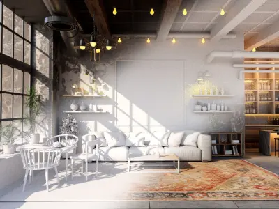 Industrial coffee shop interior scene 3D model