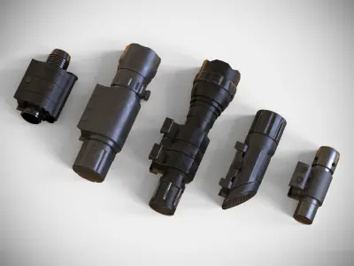 Rail Attachments Pack - Laser Sights - Flash Lights - Weapon Low-poly 3D model