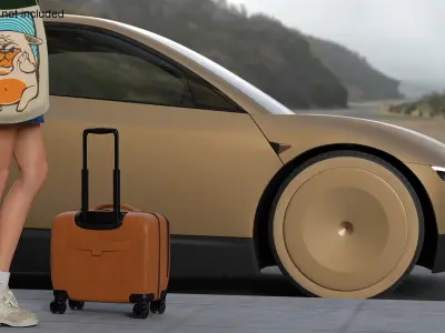  Female Waving Tesla Cybercab Robotaxi 