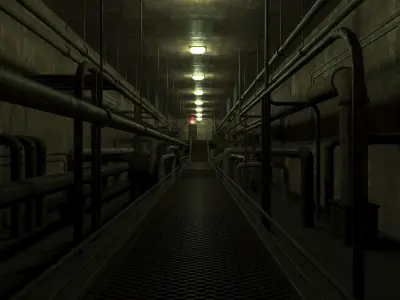 lowpoly rusty plumbing basement with pipes Low-poly 3D model