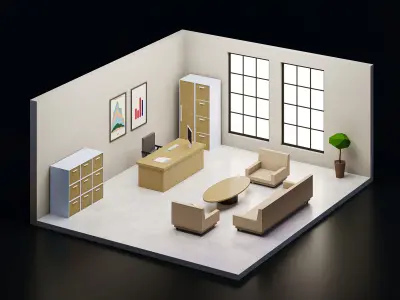 5 set low poly interior office Low-poly 3D model