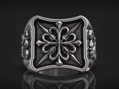Medieval Cross Emblem Gothic Royal Lily Ornamental Ring 3D print model