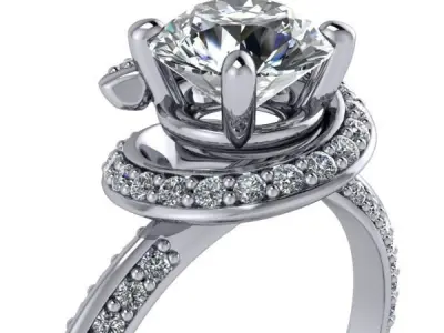 Latest Model Cluster Halo Vintage Deco bridal wedding band rings 3D print model