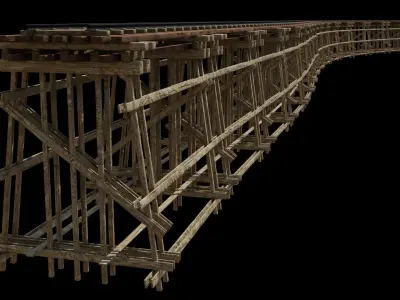 Wood trestle bridge 3D model Low-poly 3D model purchase