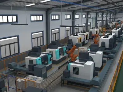 Factory Interior and CNC Equipment 3D model