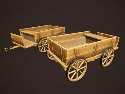 Stylized Western Wooden Carriage Low-poly 3D model