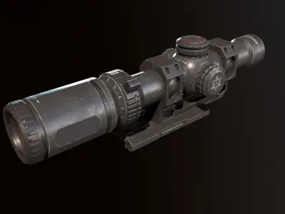 Sight PBR game ready Low-poly 3D model rifle scope Low-poly 3D model