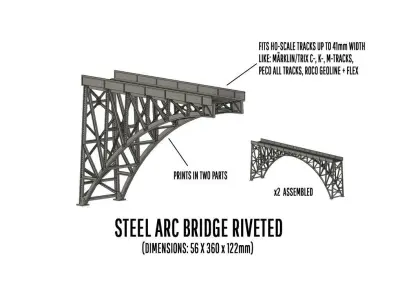 LINE-0004 Steel arc bridge riveted H0-scale 3D print model