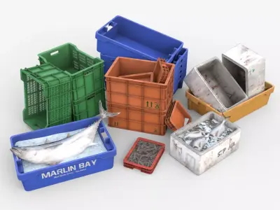 Fishing Plastic Crates Low-poly 3D model
