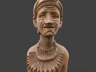 Wooden Tribal Bust  Handcrafted Style 3D Sculpture Model 3D model