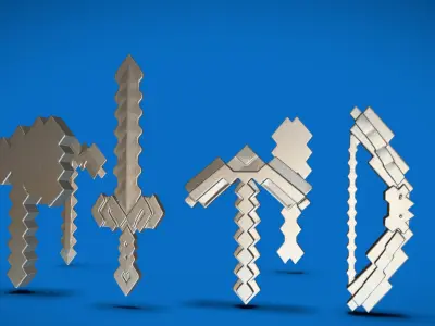 Minecraft weapon bundle 3D model