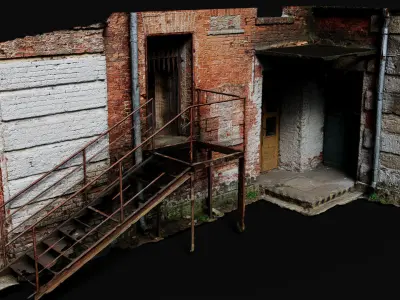 abandoned factory facade brickwall corner photogrammetry Low-poly 3D model
