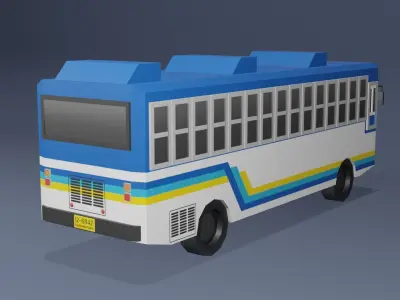 Blue Thai bus Low poly v04 Low-poly 3D model