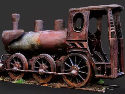 locomotive mining old rusty iron wreck PBR photogrammetry 3D model