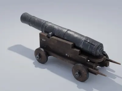Old Cannon with 4K and 2K Textures Low-poly 3D model