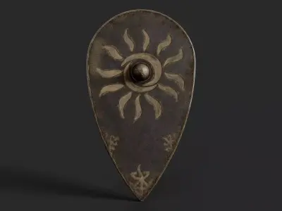 Slavic kite leather shield-painted black with Sun symbol Low-poly 3D model