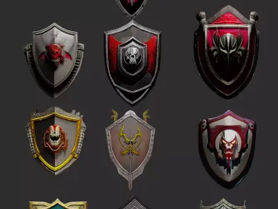 10 low poly Shields V2 Low-poly 3D model