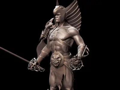 Warlord bronze statue of man holding sword 3D model