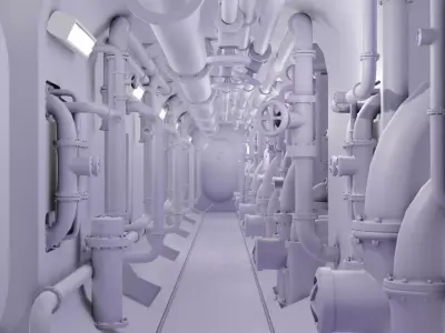 submarine corridor and water pipes collection Low-poly 3D model