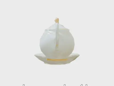 Elegant Vintage Porcelain Tea Set with Floral Engravings Low-poly 3D model