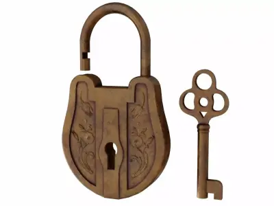 The padlock antique carved wooden 3D model