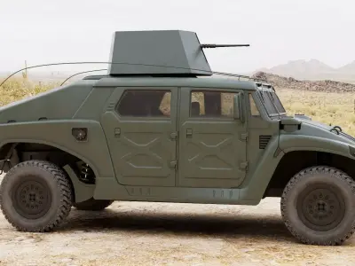 Military Vehicle Humvee Gunner Turret HMMWV Concept Army Color 3D model