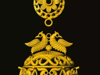 jumka golden crown with two birds 3D print model