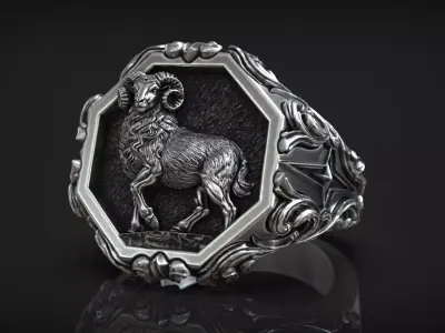 Aries Zodiac Sign Ring Antique Sculpture Signet 3D print model