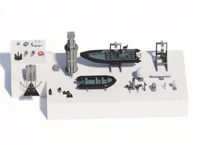 Military ship equipment asset Low-poly 3D model