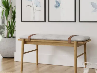 Faux Leather Solid Wood Bench 3D model