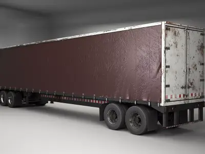 Used Aged Semi Truck Sleeper Cab with Curtain Trailer 3D model