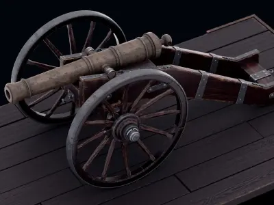 Old realistic cannon Low-poly 3D model