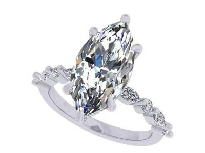 6 Prongs Set Mq Stone Engagement Ring 3D print model