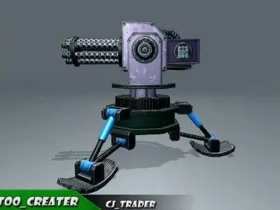 Lowpoly Sci-Fi Turret - Modular Turret Machine Gun 3D model Low-poly 3D model