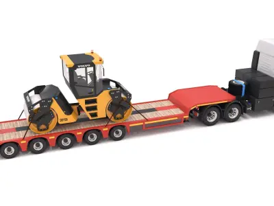 Iveco S-WAY Tractor and Lowboy Trailer Volvo DD105 Compactor 3D model
