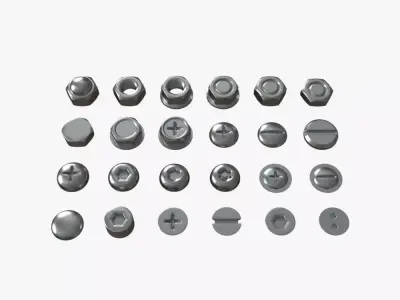 Screw and bolt heads 3D model