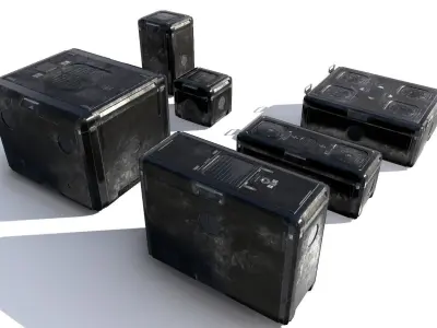Sci Fi old black cargo crates Low-poly 3D model