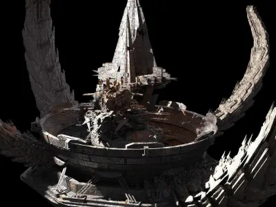 Dragon Asteroid city mountains Floating monolith 3D model