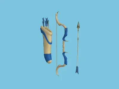 Archer Bow 03 Blue Beige - Quiver Fantasy Weaponry Low-poly 3D model