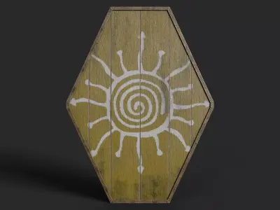 Slavic diamond-shaped shield painted yellow with sun symbol Low-poly 3D model