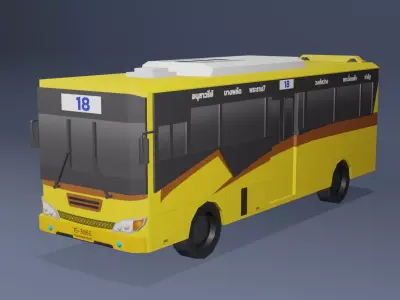 Yellow Thai bus Low poly v06 Low-poly 3D model