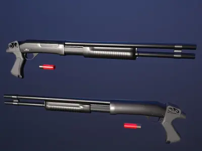 CM351 Shotgun Game Ready 5 Textures Low-poly 3D model Low-poly 3D model