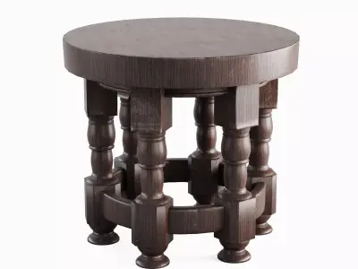 Wooden Round Table Set 3D model