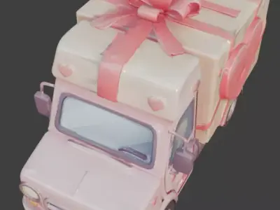 Stylized 3D Valentine Delivery Truck Model Low-poly 3D model