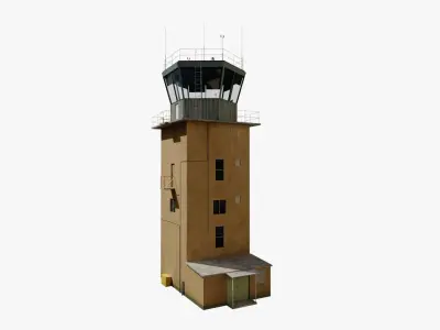 Air Traffic Control tower with interior Low Poly PBR 3D model