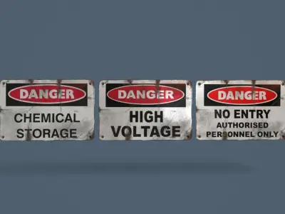 Metal warning signs Common Enviroment Assets Low-poly 3D model