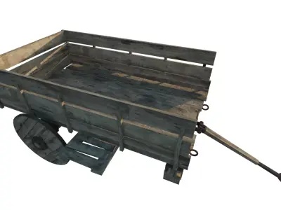 mid-poly cart and barrel with texturing 3D model