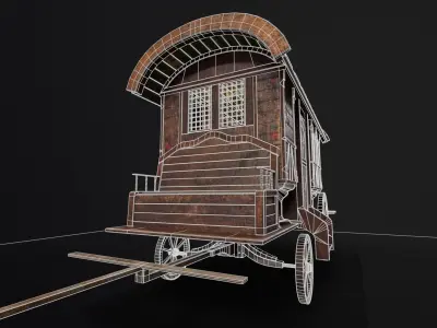 Medieval Wagon Low-poly 3D model shop