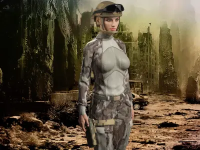 female soldier full rigged - game ready - animated  Low-poly 3D model